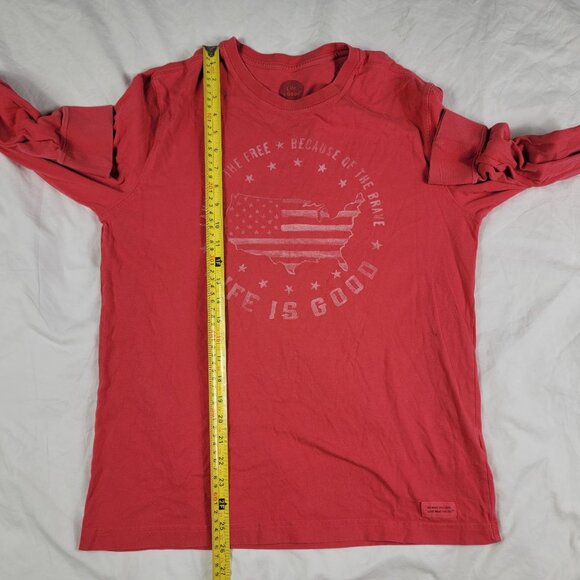 Life Is Good Mens Small Red Shirt Land Of The Free Because Of The Brave Graphic - Picture 8 of 9